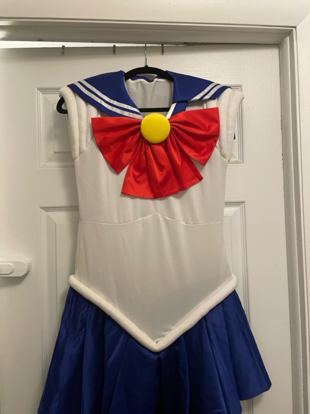 Sailor moon cosplay Costume Dress in White, Blue & Red with Wig and Accessories